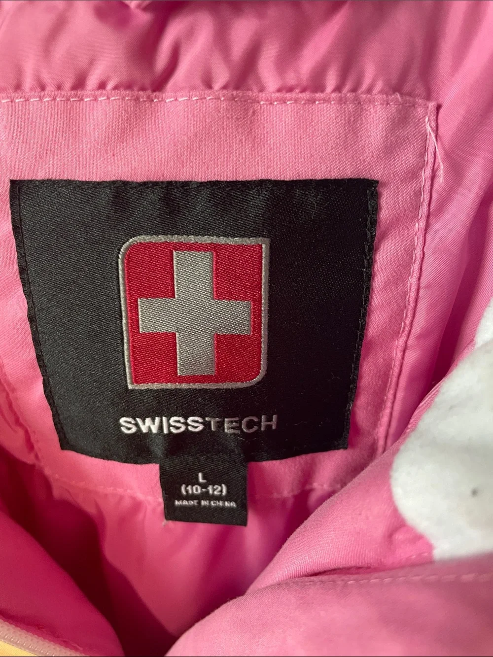 Swiss Tech Size 10-12  Girls Pink & Coral Colorblock Hooded Puffer Coat